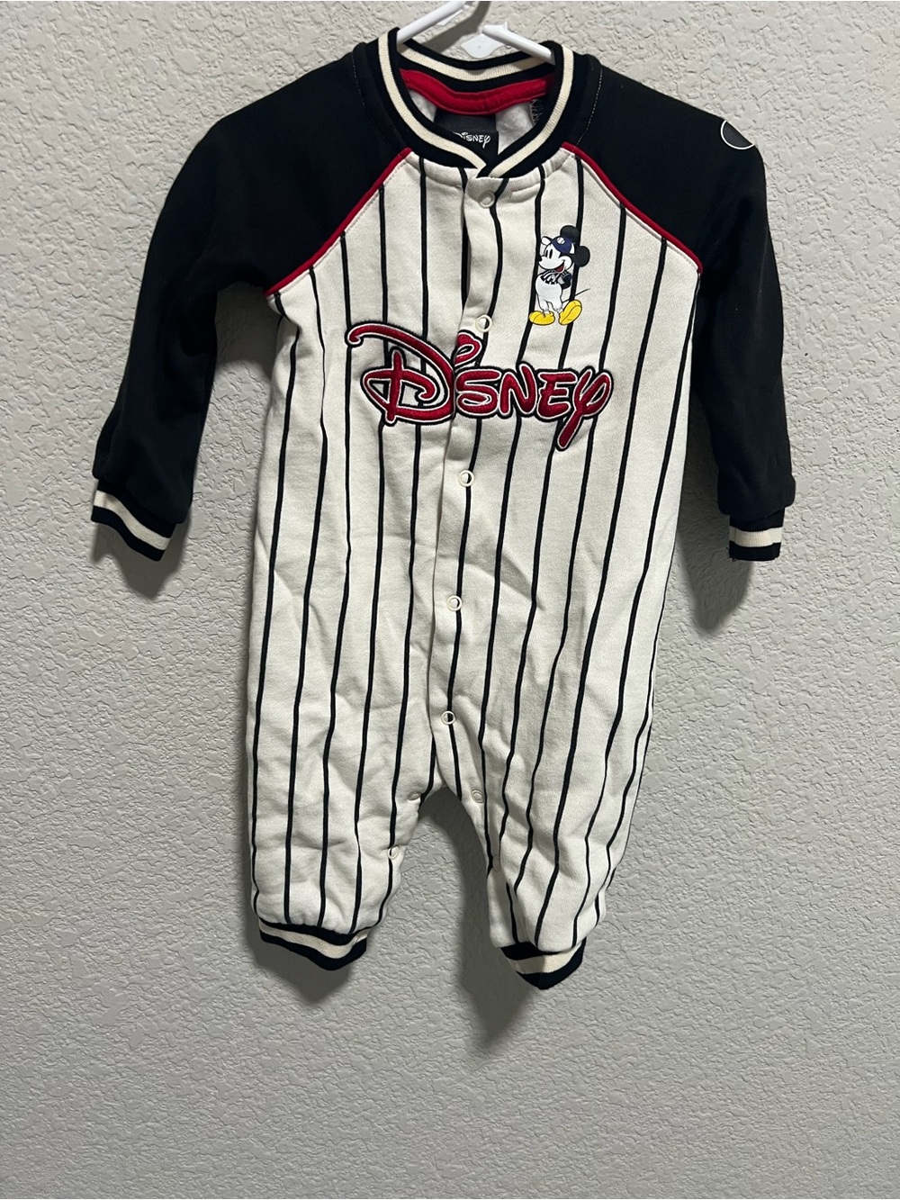 Disney Black, White & Red Mickey Pinstripe One-Piece